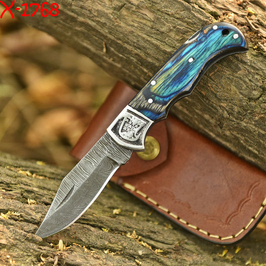Handmade Damascus Steel Back Lock Folding Pocket Tool Knife EDC Tool