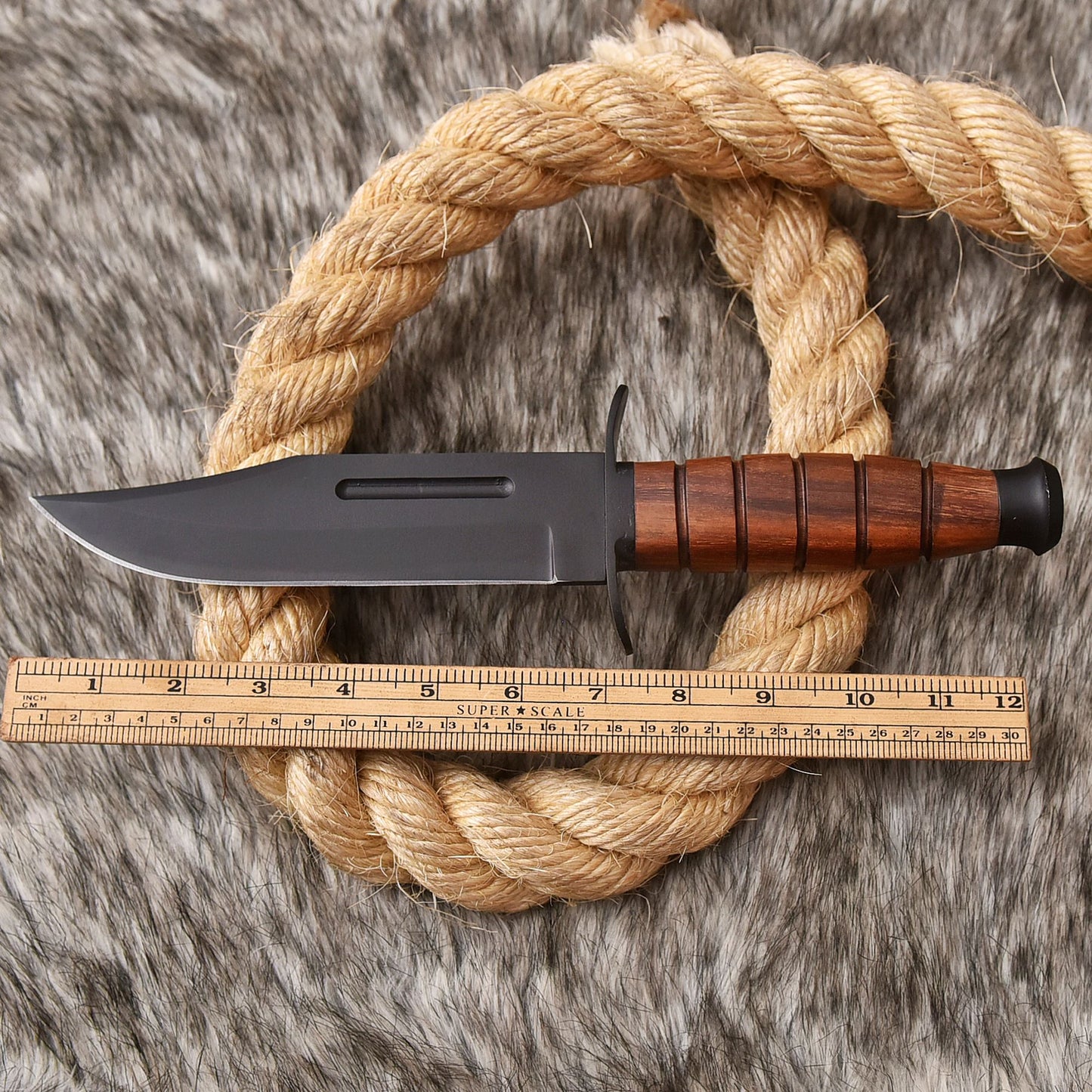 12"Handmade D2 Steel Hunting Fix Blade Knife Wood Handle EDC With Sheath