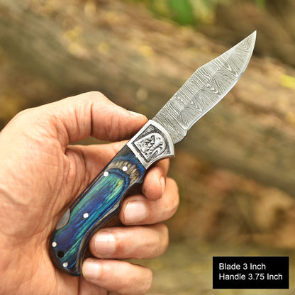 Handmade Damascus Steel Back Lock Folding Pocket Tool Knife EDC Tool