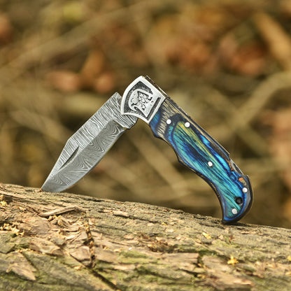 Handmade Damascus Steel Back Lock Folding Pocket Tool Knife EDC Tool