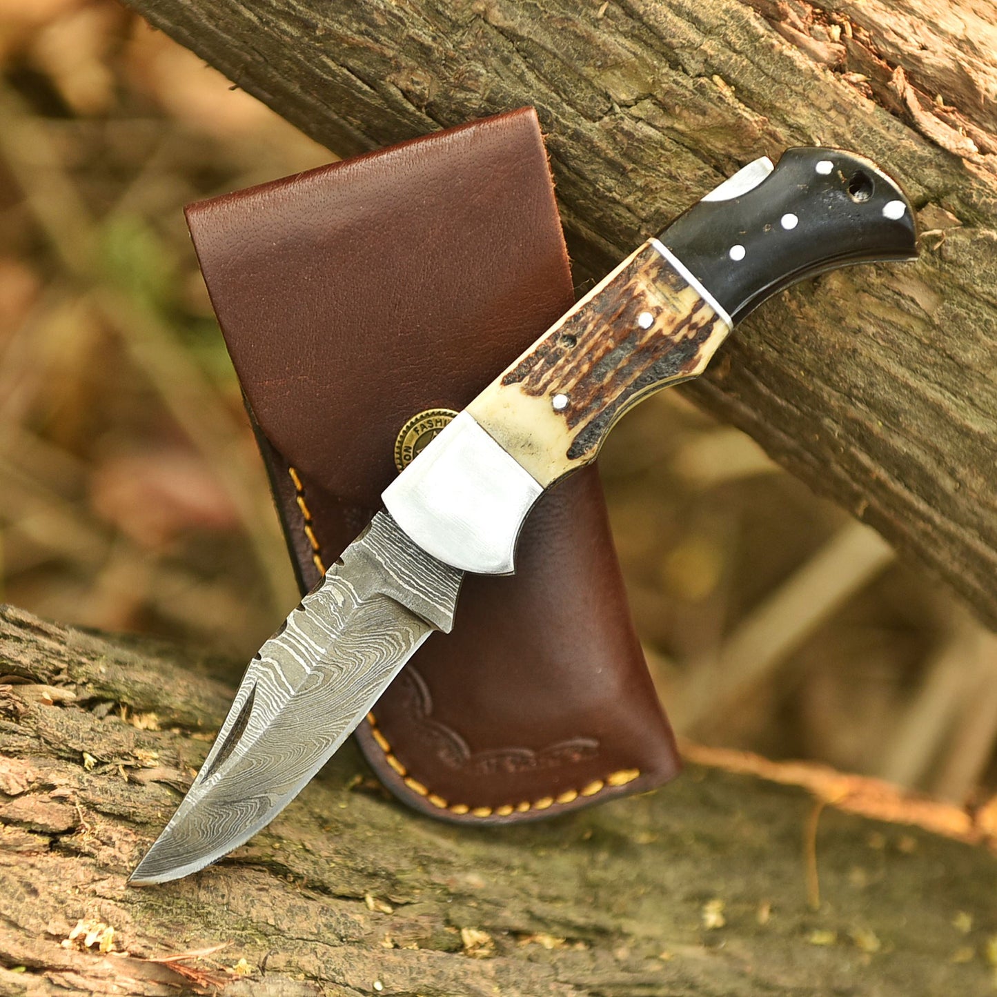 Custom Handmade Damascus Steel Folding Pocket Outdoor Adventure Knife