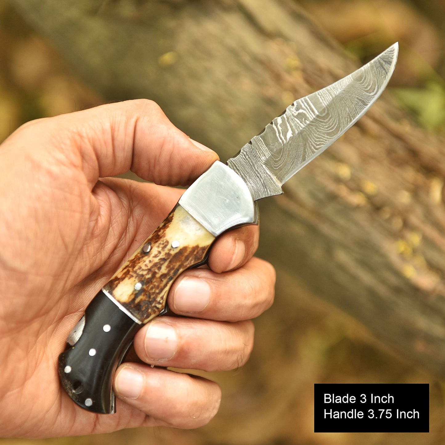 Custom Handmade Damascus Steel Folding Pocket Outdoor Adventure Knife