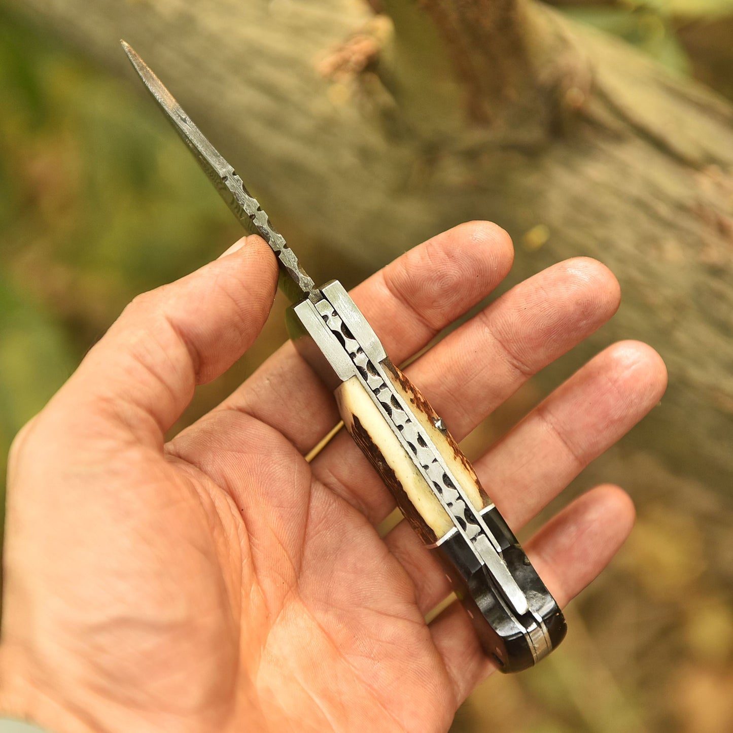 Custom Handmade Damascus Steel Folding Pocket Outdoor Adventure Knife