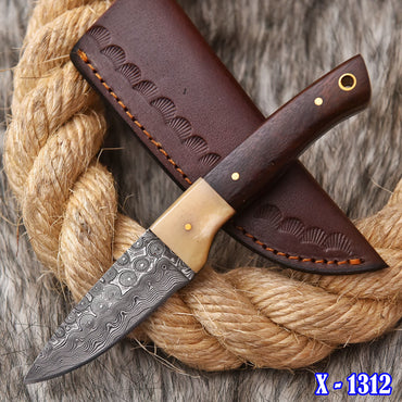 Custom Hand Forged Damascus Steel Hunting Knife Wood Camel Bone Handle