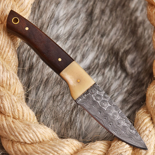 Custom Hand Forged Damascus Steel Hunting Knife Wood Camel Bone Handle