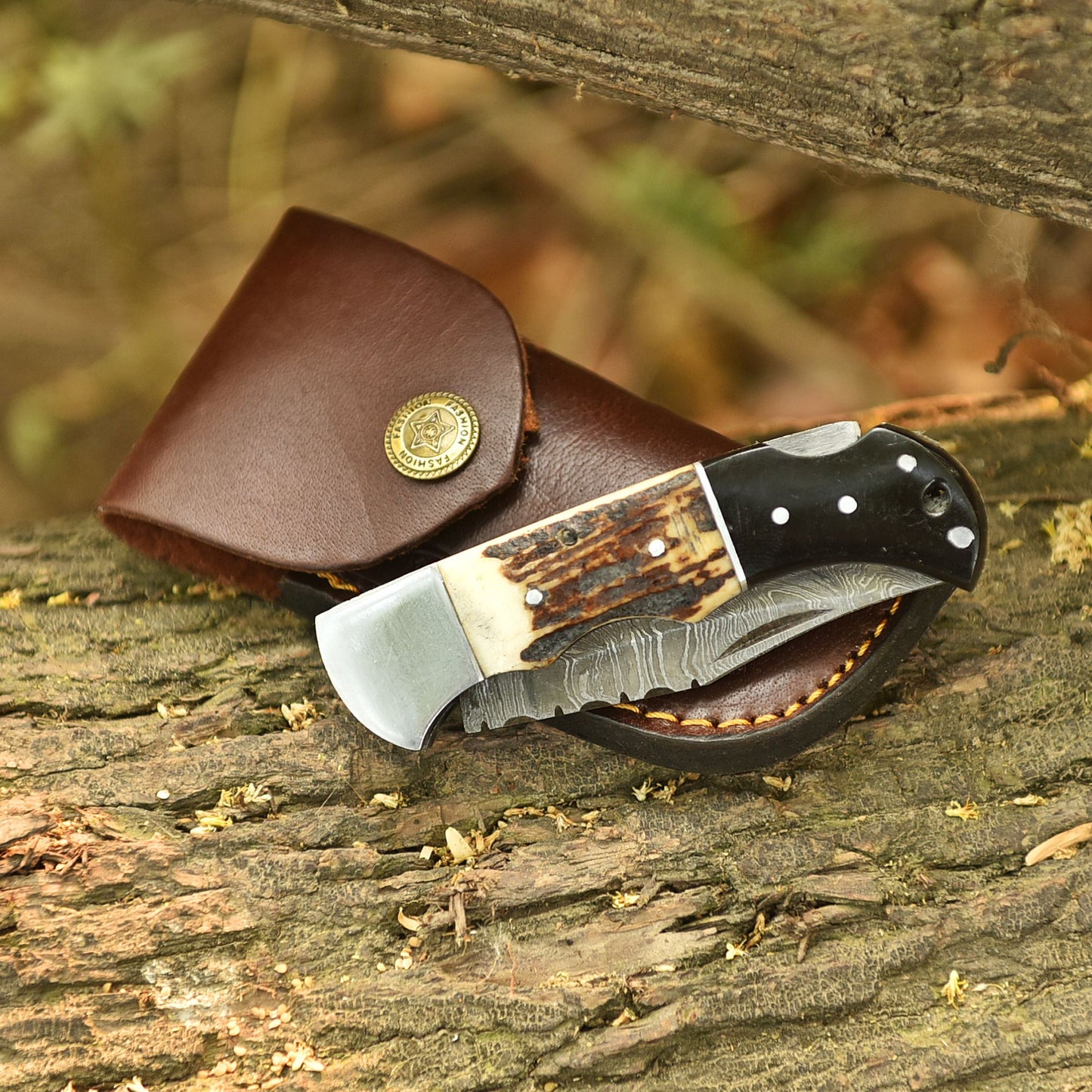 Custom Handmade Damascus Steel Folding Pocket Outdoor Adventure Knife