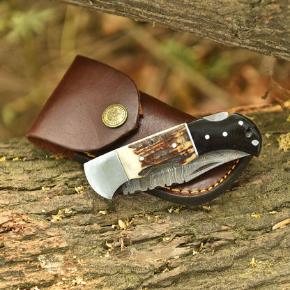 Custom Handmade Damascus Steel Folding Pocket Outdoor Adventure Knife