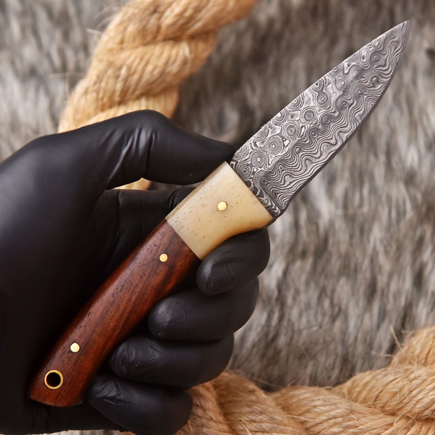 Custom Hand Forged Damascus Steel Hunting Knife Wood Camel Bone Handle