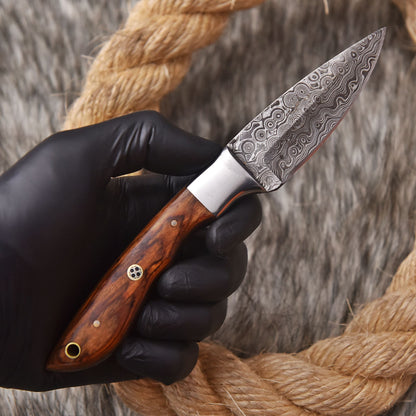 Handmade Damascus Skinner Camping Knife Wood Steel Bolster Handle