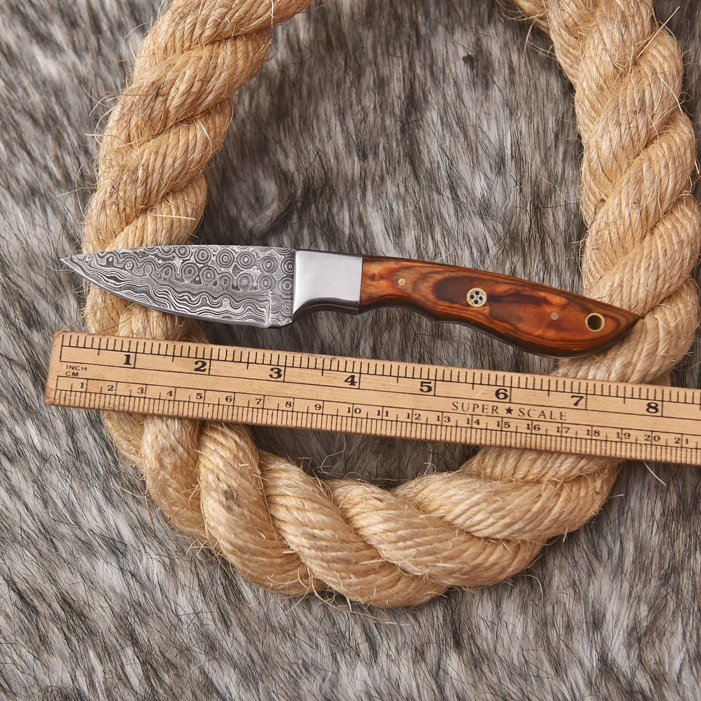 Handmade Damascus Skinner Camping Knife Wood Steel Bolster Handle