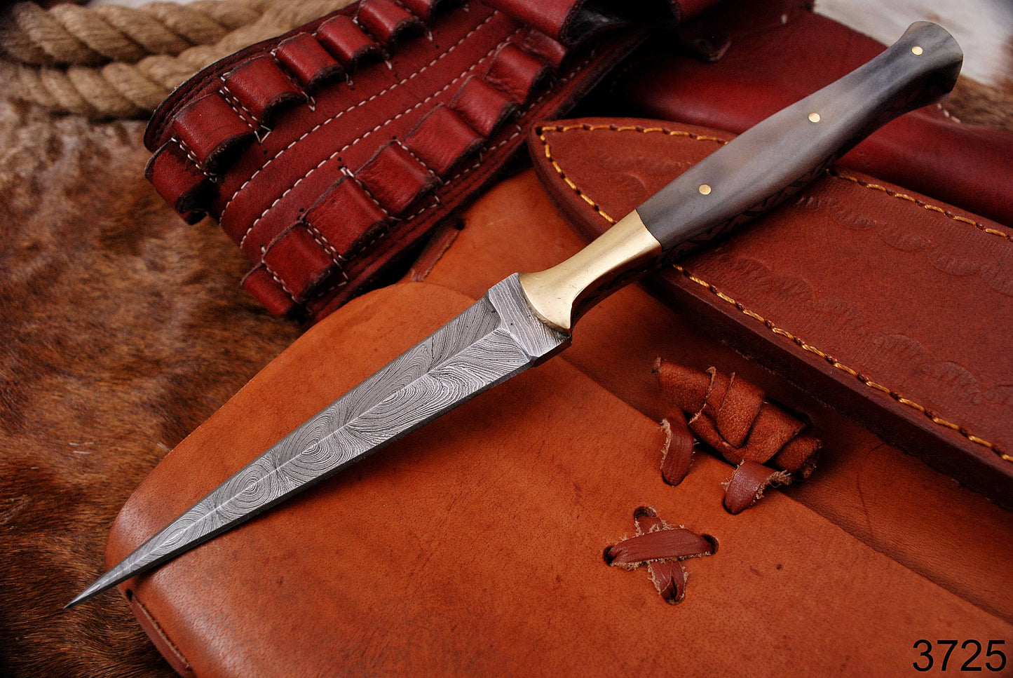 Custom Hand Forged Damascus Steel Double Edge Dagger Camel Bone Handle