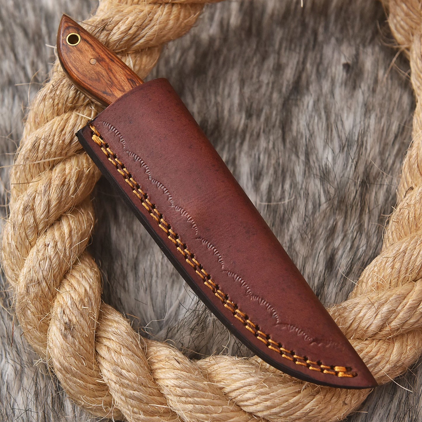 Handmade Damascus Skinner Camping Knife Wood Steel Bolster Handle