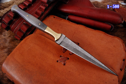 Custom Hand Forged Damascus Steel Double Edge Dagger Camel Bone Handle