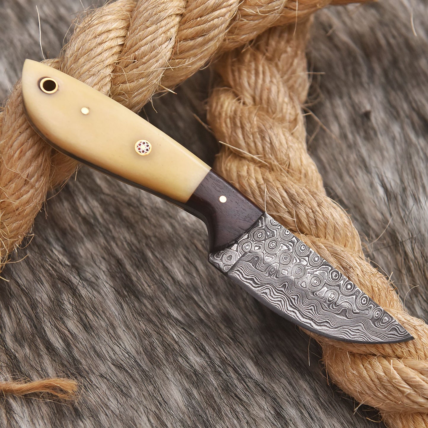 Handmade Forged Full Tang Camping Skinner Knife Camel Bone Wood Handle