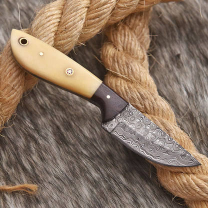 Handmade Forged Full Tang Camping Skinner Knife Camel Bone Wood Handle