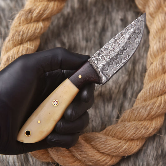 Handmade Forged Full Tang Camping Skinner Knife Camel Bone Wood Handle
