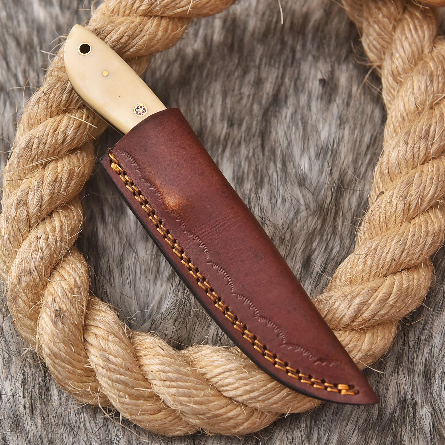 Handmade Forged Full Tang Camping Skinner Knife Camel Bone Wood Handle