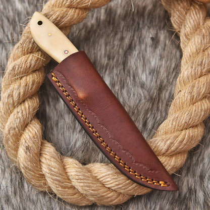 Handmade Forged Full Tang Camping Skinner Knife Camel Bone Wood Handle