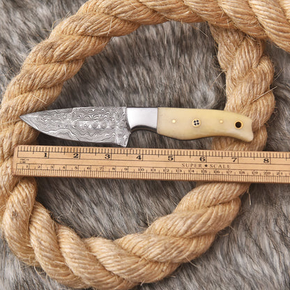 Handmade Damascus Steel Outdoor Tactical Skinner Knife Camel Bone Handle