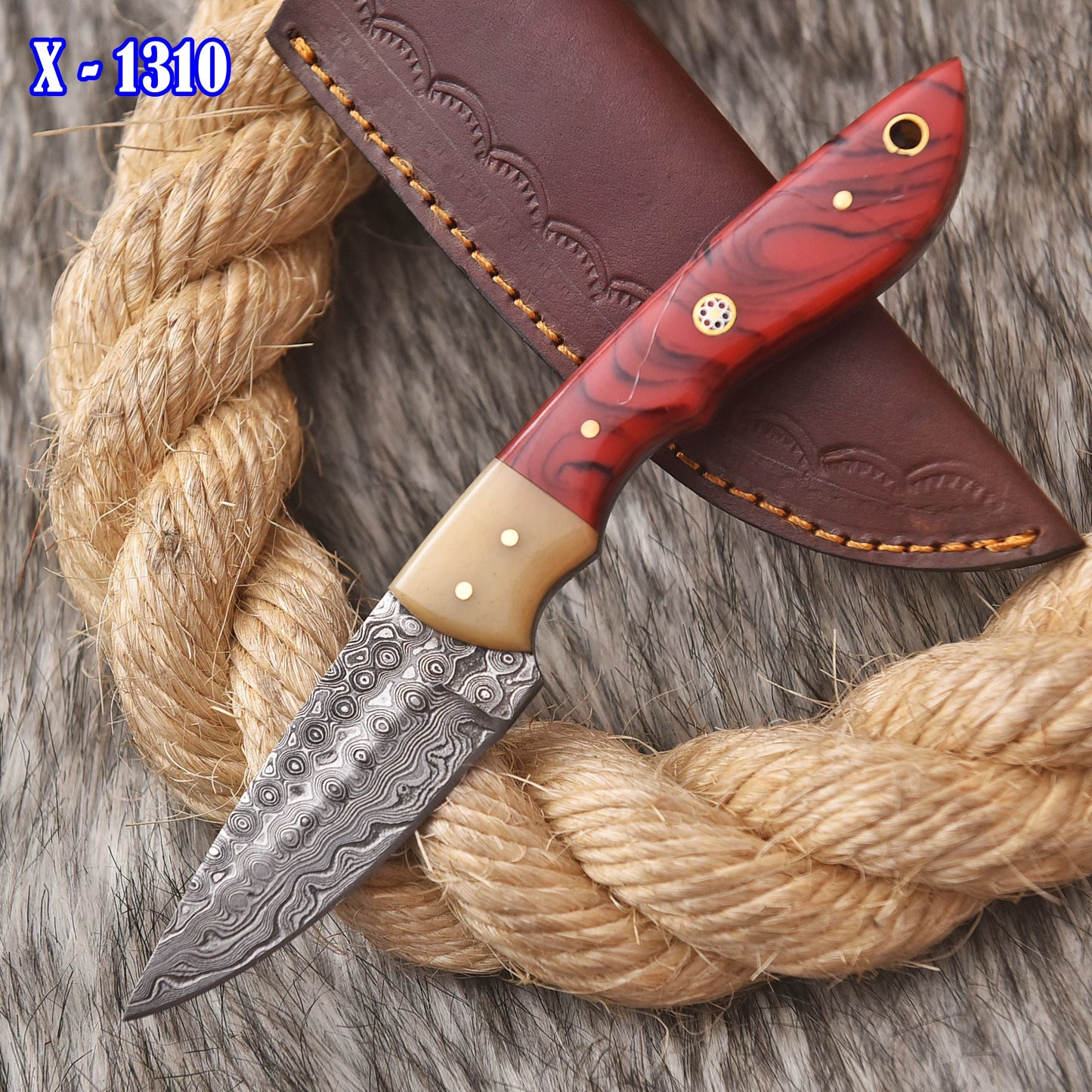 Custom Hand Forged Damascus Steel Skinner Knife Resin Camel Bone Handle