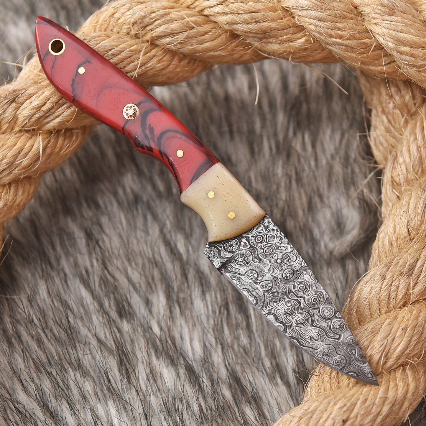 Custom Hand Forged Damascus Steel Skinner Knife Resin Camel Bone Handle