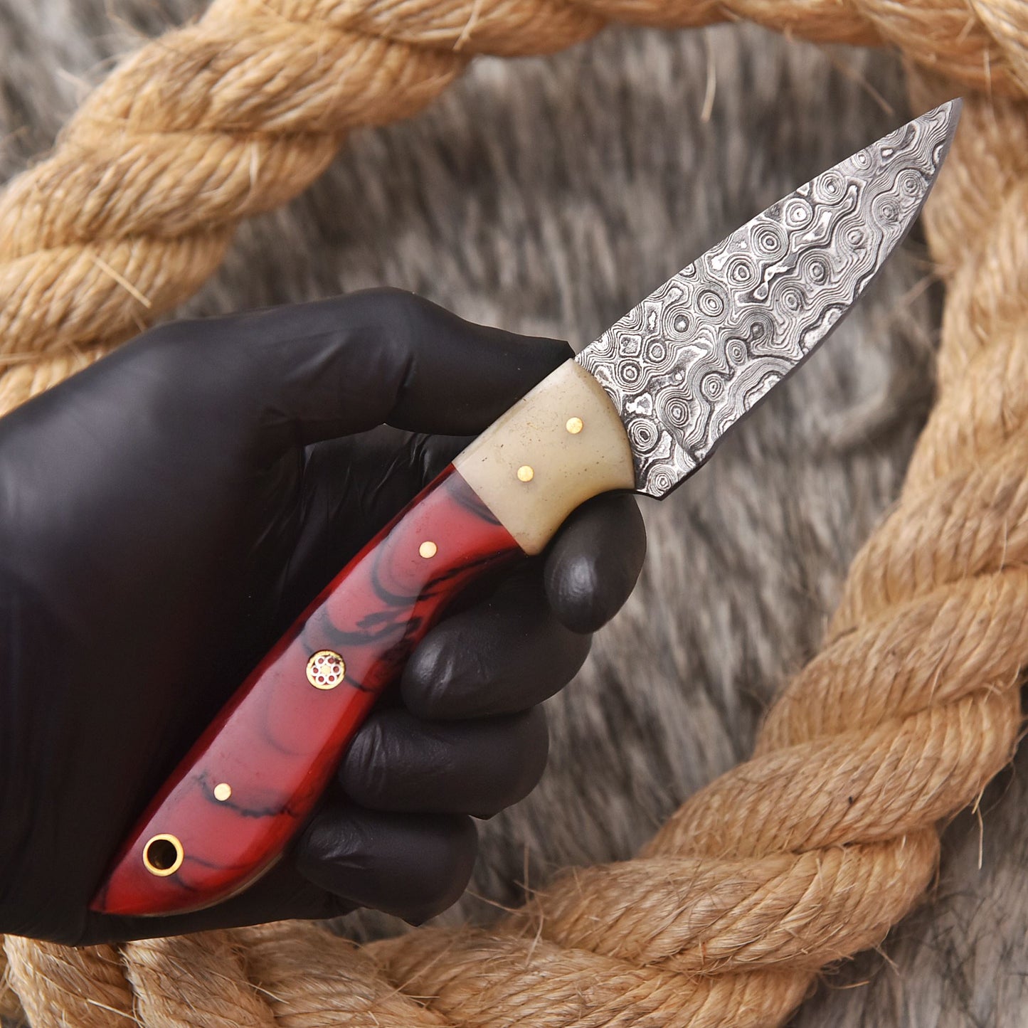 Custom Hand Forged Damascus Steel Skinner Knife Resin Camel Bone Handle