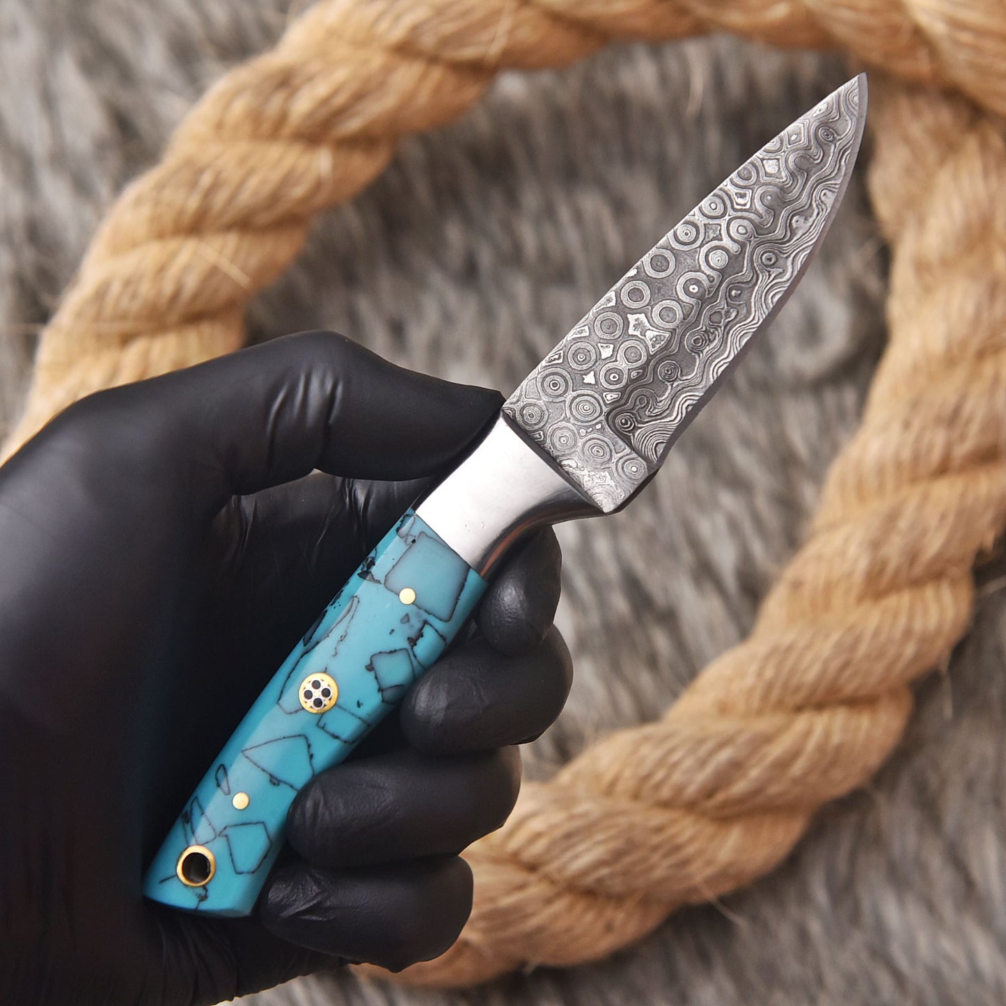 Hand Forged Damascus Steel Full Tang Skinner Camping Knife Resin Handle