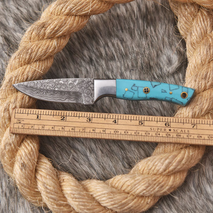 Hand Forged Damascus Steel Full Tang Skinner Camping Knife Resin Handle
