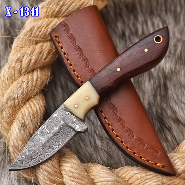Handmade Damascus Steel Camel Bone wood Handle Full Tang Hunting Knife