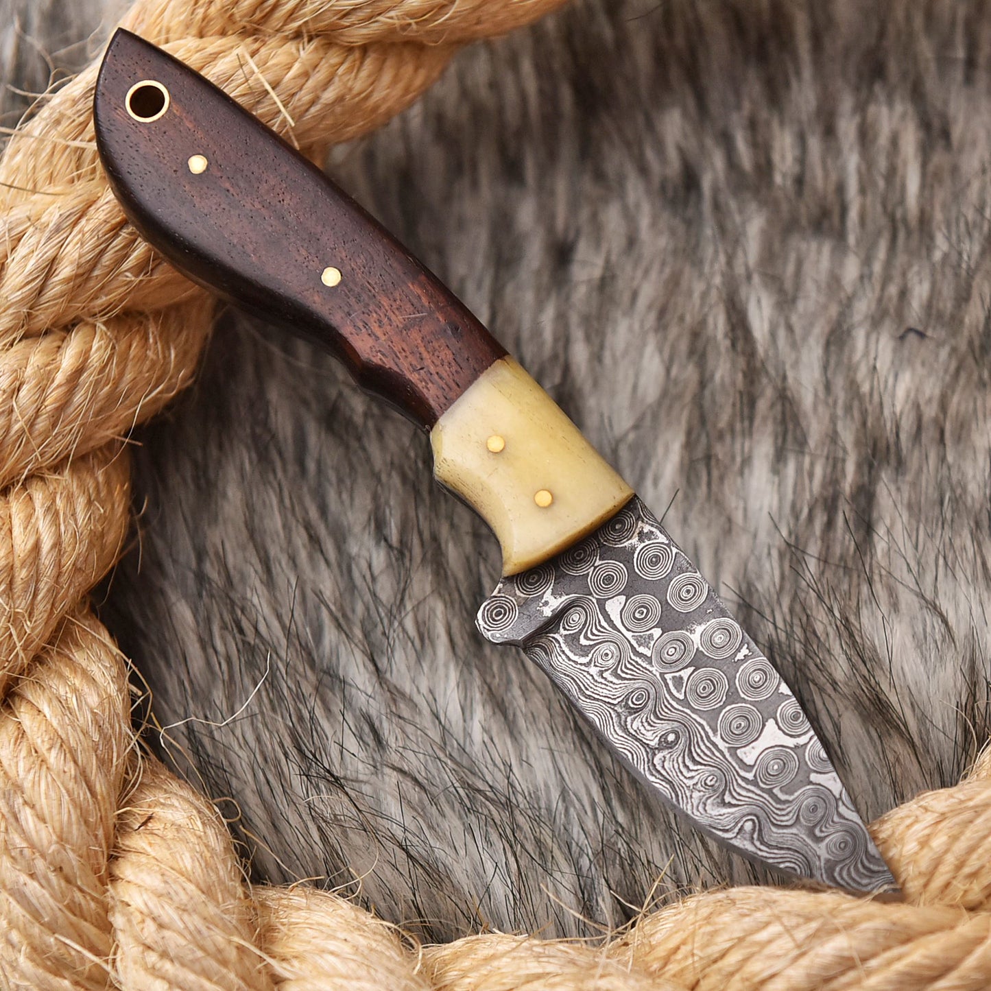 Handmade Damascus Steel Camel Bone wood Handle Full Tang Hunting Knife