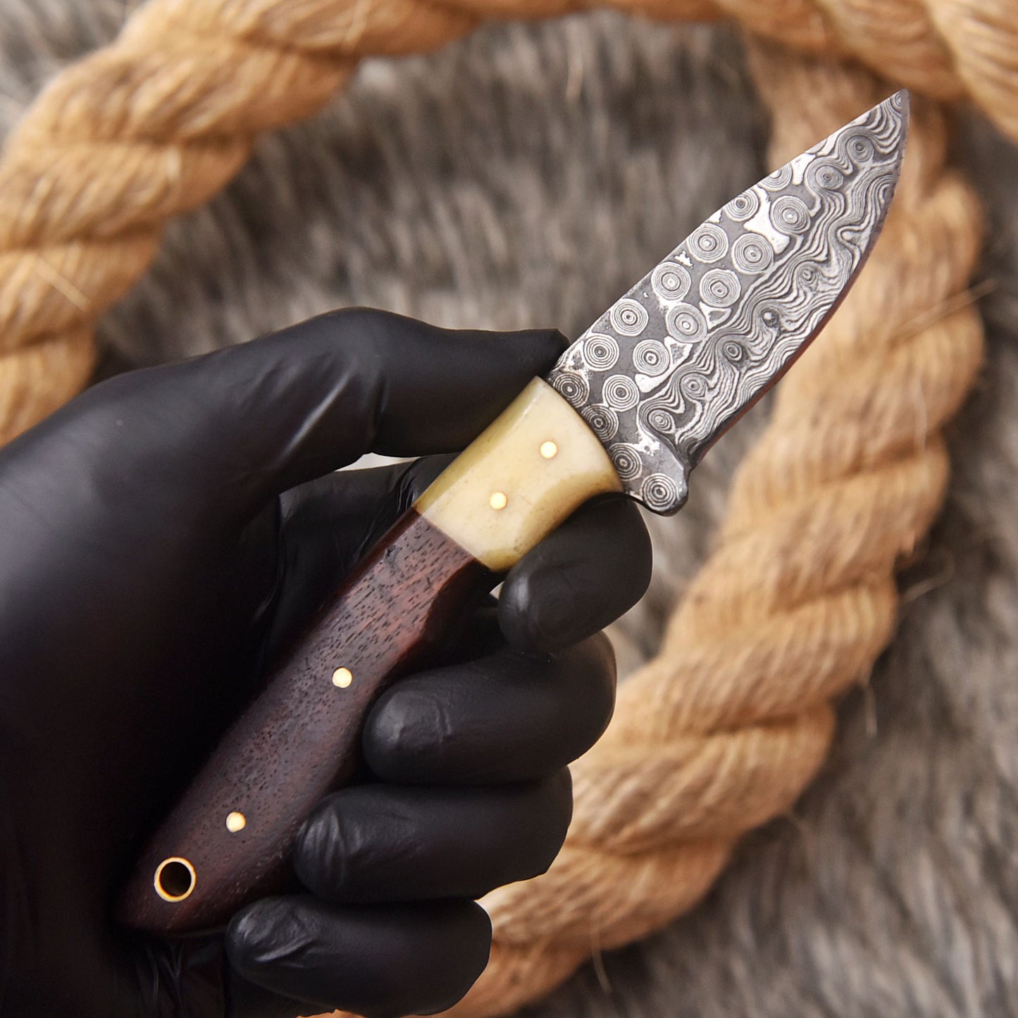 Handmade Damascus Steel Camel Bone wood Handle Full Tang Hunting Knife