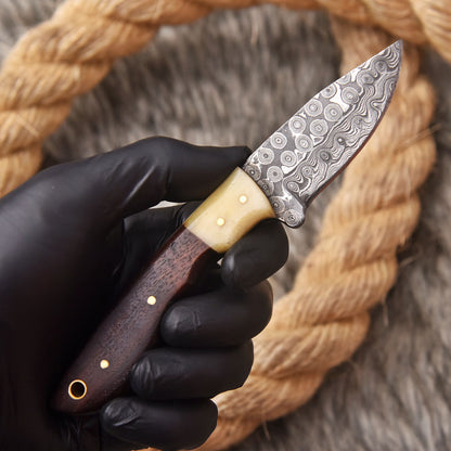 Handmade Damascus Steel Camel Bone wood Handle Full Tang Hunting Knife