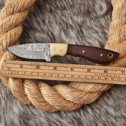 Handmade Damascus Steel Camel Bone wood Handle Full Tang Hunting Knife