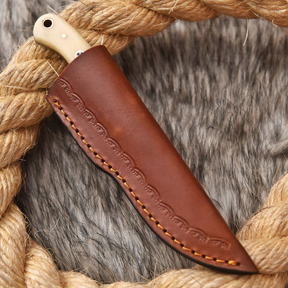Handmade Damascus Steel Skinner Knife Camel Bone Resin Handle Full Tang