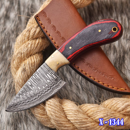 Handmade Damascus Steel Skinner Knife Wood Camel Bone Handle