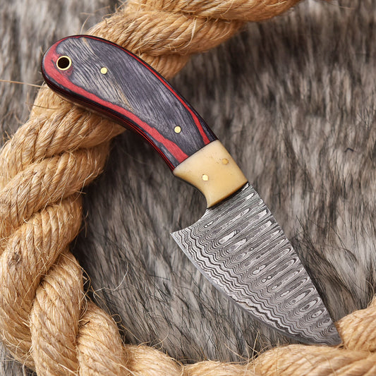 Handmade Damascus Steel Skinner Knife Wood Camel Bone Handle