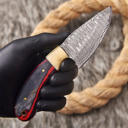 Handmade Damascus Steel Skinner Knife Wood Camel Bone Handle