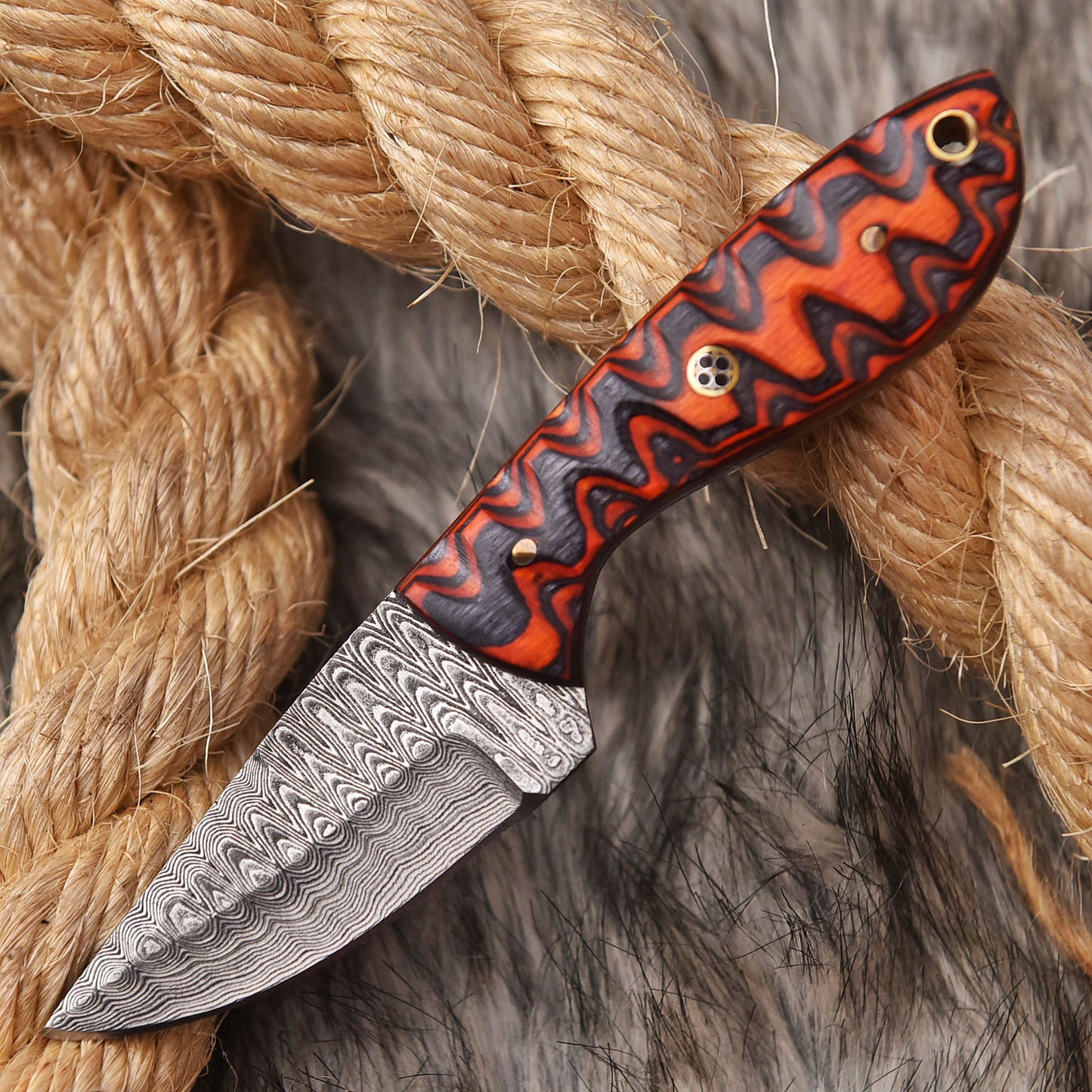 6.5" Handmade Damascus Steel Skinner Knife wood Handle Full Tang EDC