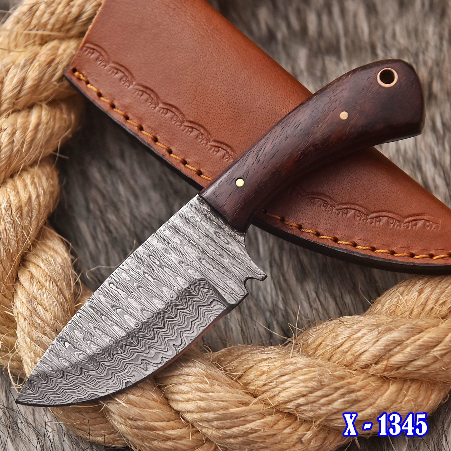 6" Handmade Forged Damascus Steel Full Tang Skinner Knife Wood Handle
