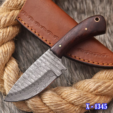 6" Handmade Forged Damascus Steel Full Tang Skinner Knife Wood Handle