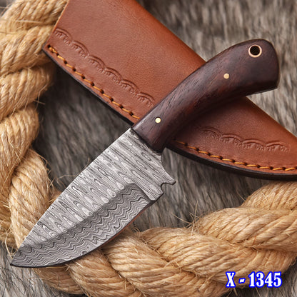 6" Handmade Forged Damascus Steel Full Tang Skinner Knife Wood Handle