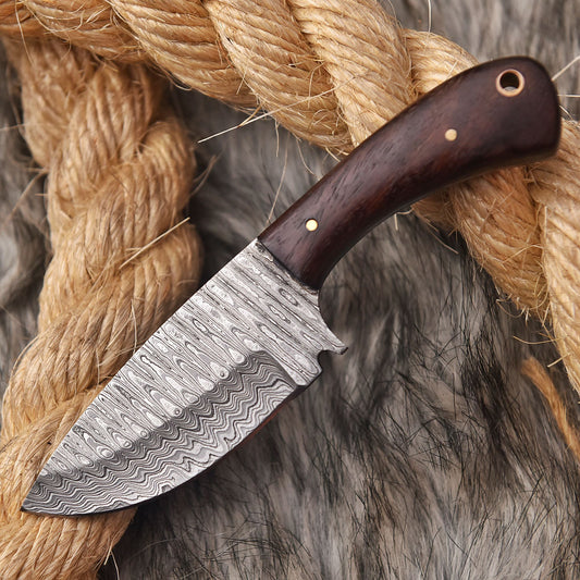 6" Handmade Forged Damascus Steel Full Tang Skinner Knife Wood Handle