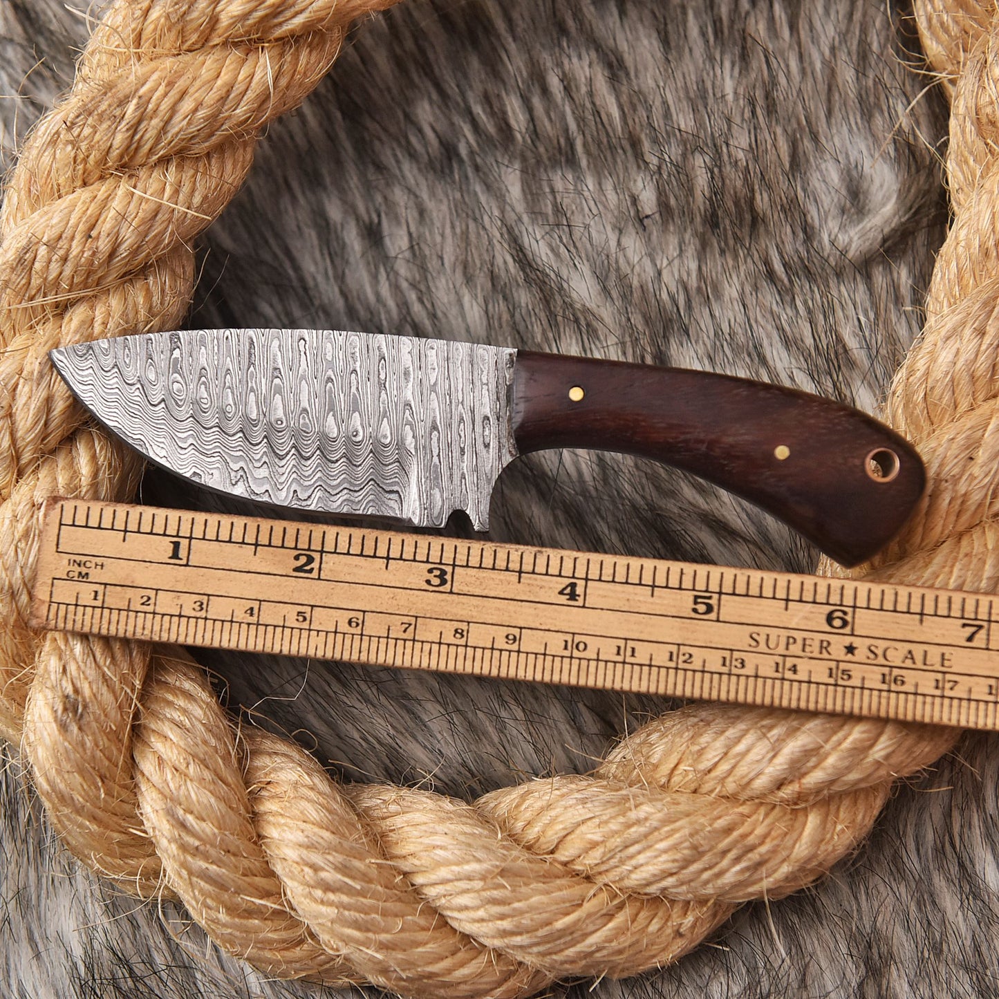 6" Handmade Forged Damascus Steel Full Tang Skinner Knife Wood Handle