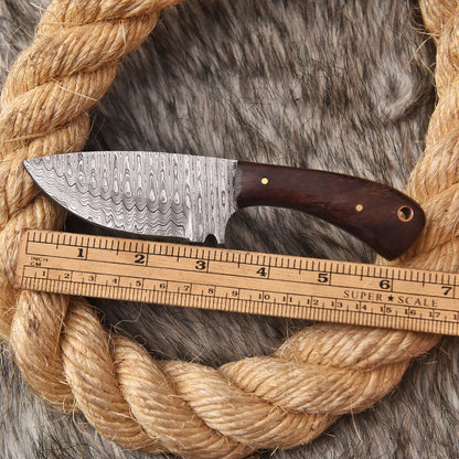 6" Handmade Forged Damascus Steel Full Tang Skinner Knife Wood Handle