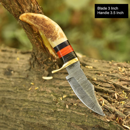 Hand Forged Damascus Steel Fixes Blade Outdoor Skinner Knife Stage Handle