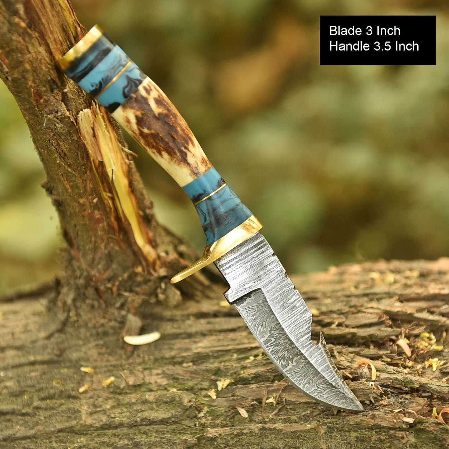 Hand Forged Damascus Steel Fixed Blade Hiking Camping Skinner Knife Stage Handle