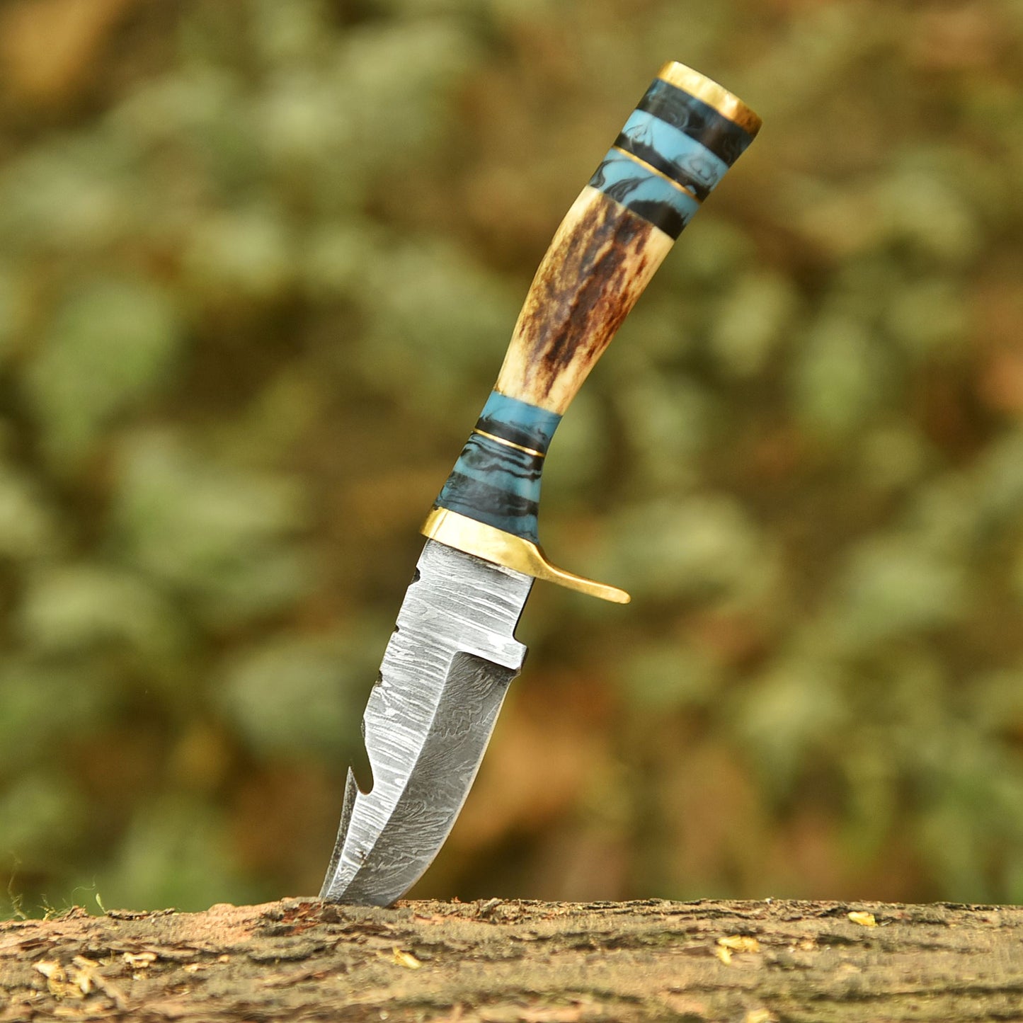Hand Forged Damascus Steel Fixed Blade Hiking Camping Skinner Knife Stage Handle