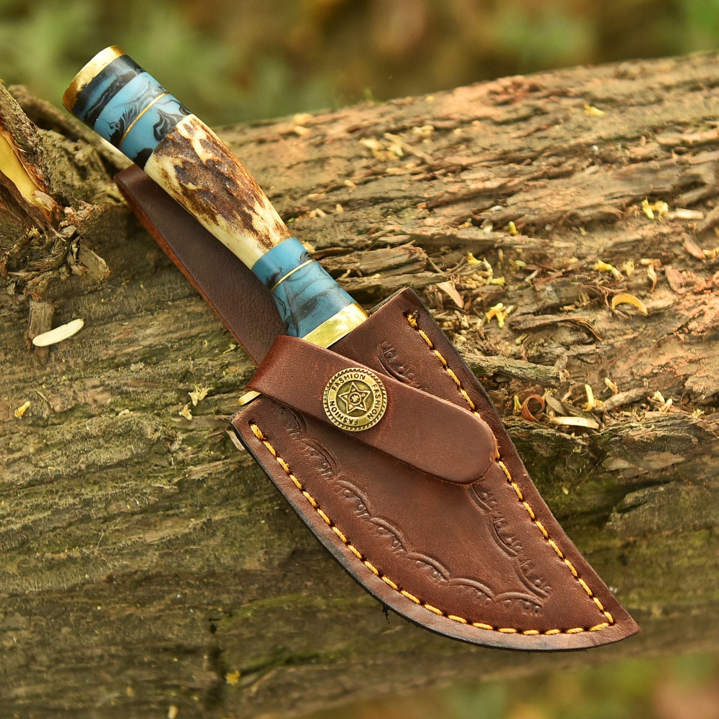 Hand Forged Damascus Steel Fixed Blade Hiking Camping Skinner Knife Stage Handle