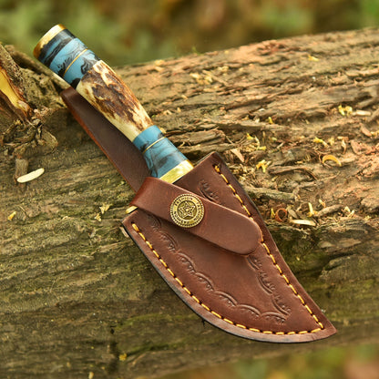 Hand Forged Damascus Steel Fixed Blade Hiking Camping Skinner Knife Stage Handle