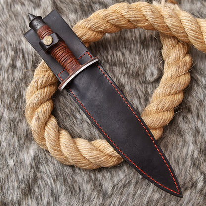 Handmade Damascus Steel Double Edge Blade Dagger Knife Leather Handle